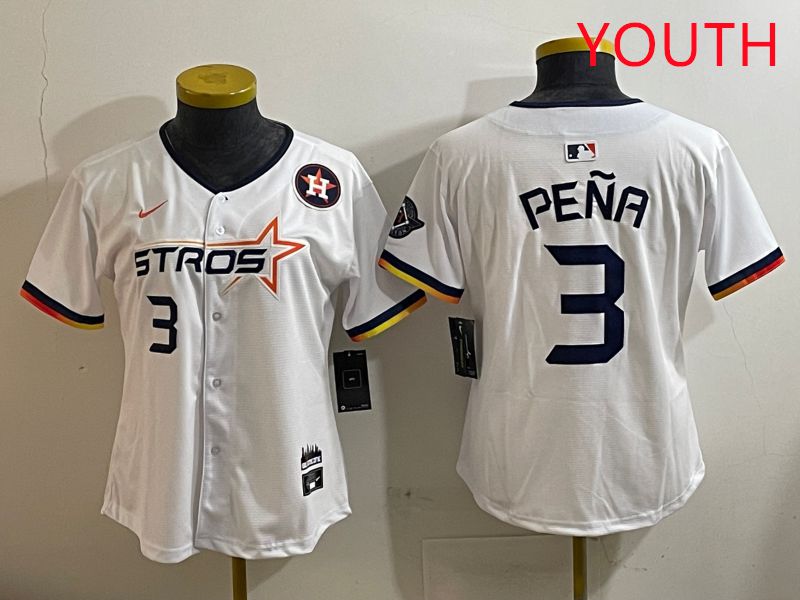 Youth Houston Astros #3 Pena White three generations Joint Name Nike 2025 MLB Jersey style 6->youth mlb jersey->Youth Jersey